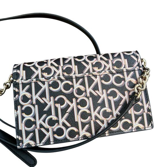 Calvin Klein Black Multi Crossbody Bag Purse Key Item Flap Signature - Picture 3 of 7